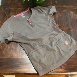 Koi Lite gray and pink comfy uniform top